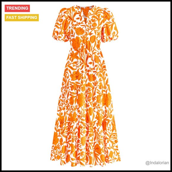 Boho Maxi Dress Floral Tiered Ruffle V Neck Casual Summer Pockets